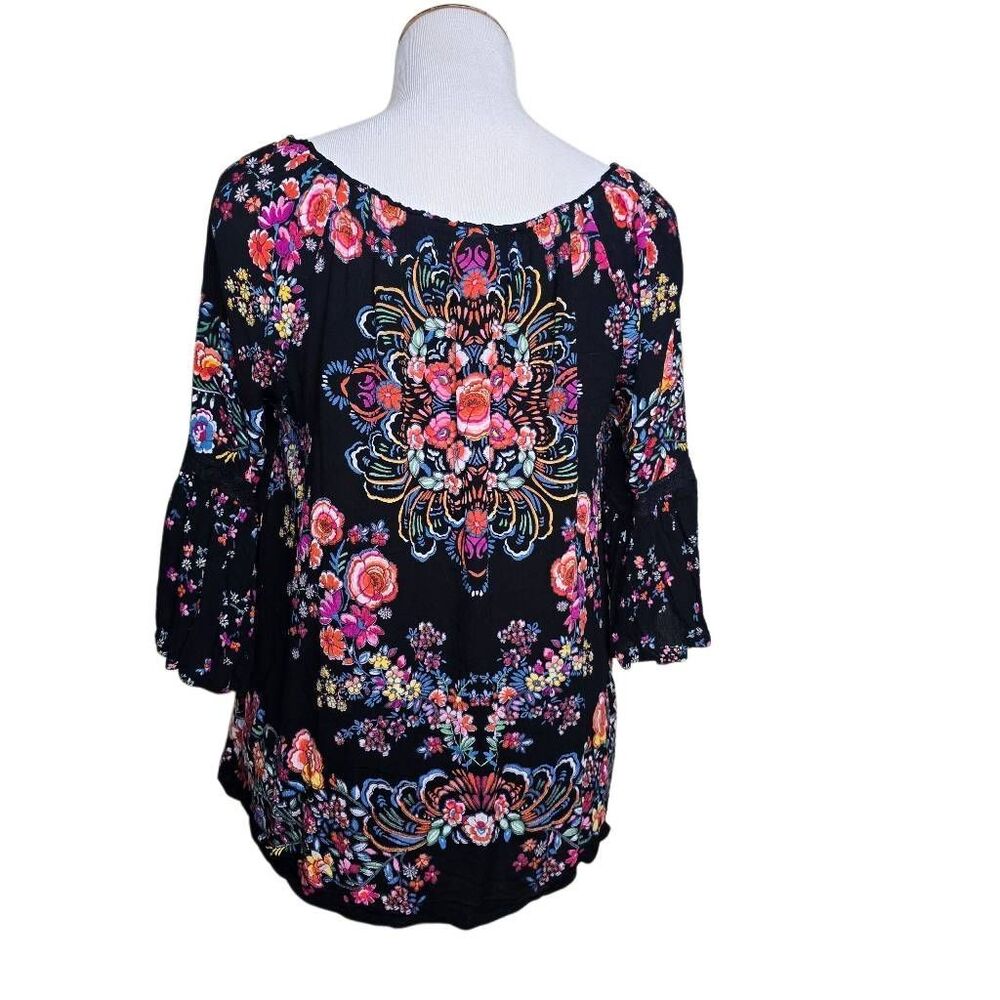 Bila Floral Boho Peasant Blouse Bell Sleeve Rayon… - image 6